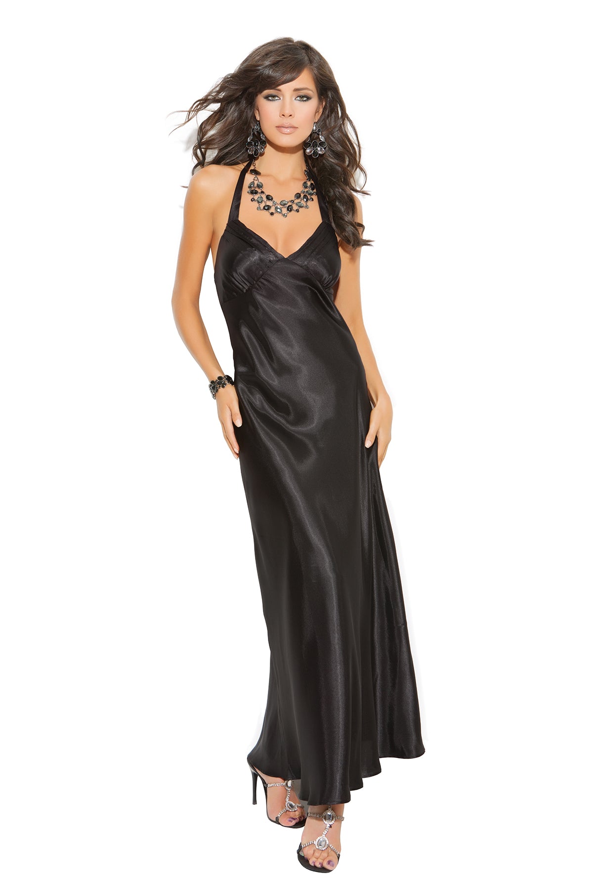 Charmeuse satin halter neck gown